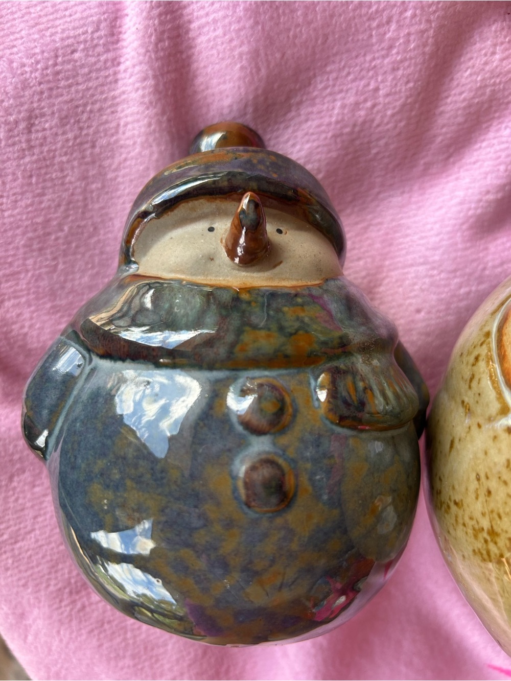 Kirklands Glazed Ceramic Snowman Figurine - Blue, Brown